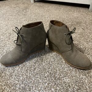 Toms Gray Lace-Up Wedge Booties